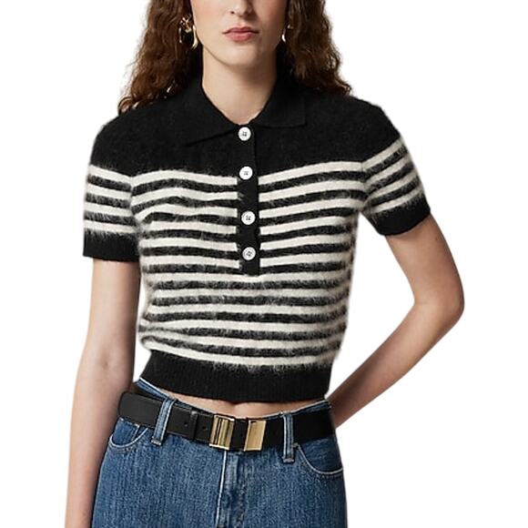 J.Crew Brushed Black Cashmere Short-Sleeve Sweater-Polo Size L - Picture 1 of 6